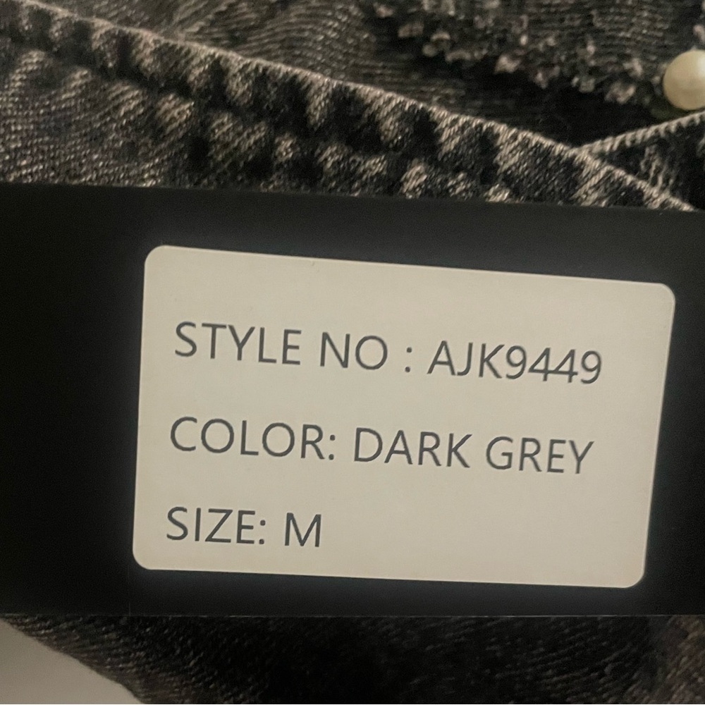 Distressed Denim Trench Coat, Black /Gry. w/ Pearl & Silver Accents, S, M , L - Picture 16 of 16